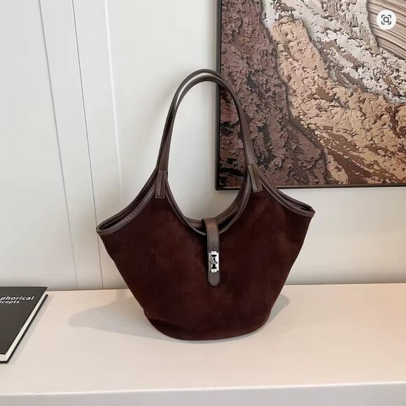 Trendy Retro Suede Bucket Shoulder Bag Hobo Satchel Purse Excellent Condition - Picture 10 of 14